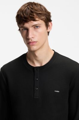 Relaxed-fit Henley T-shirt, Black