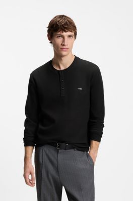 Relaxed-fit Henley T-shirt, Black