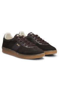 Trainers in leather and suede with python-print details, Dark Brown
