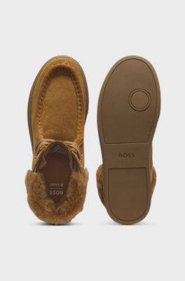Suede boots with faux-fur collar, Brown