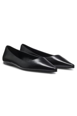 Leather ballerina pumps with pointed toe, Black