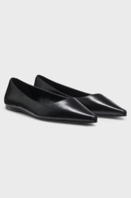 Leather ballerina pumps with pointed toe, Black