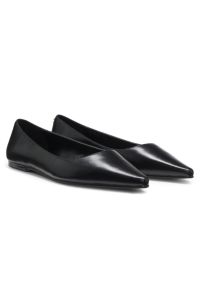 Leather ballerina pumps with pointed toe, Black