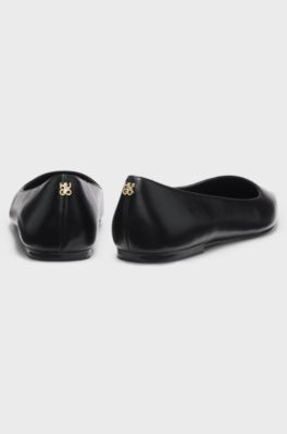 Leather ballerina pumps with pointed toe, Black