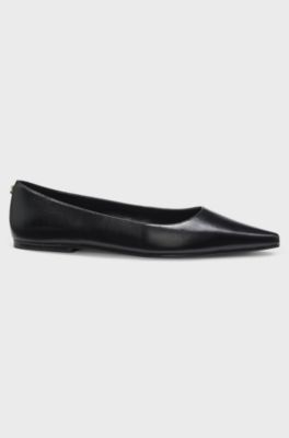 Leather ballerina pumps with pointed toe, Black