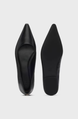 Leather ballerina pumps with pointed toe, Black