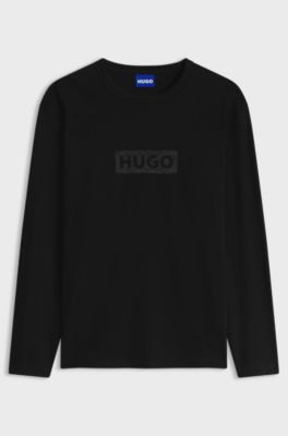 Textured slub cotton T-shirt with subtle print, Black