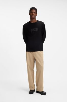 Textured slub cotton T-shirt with subtle print, Black