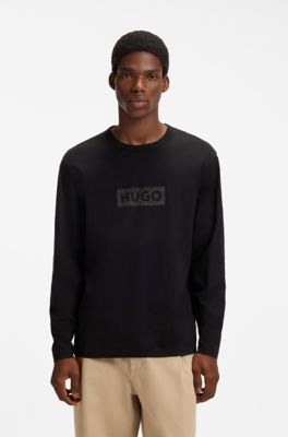Textured slub cotton T-shirt with subtle print, Black