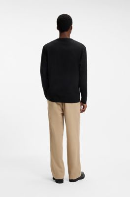 Textured slub cotton T-shirt with subtle print, Black
