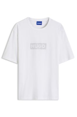 Textured cotton T-shirt with reversed print, White