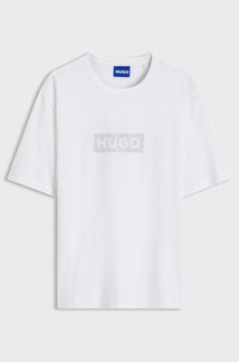 Textured cotton T-shirt with reversed print, White