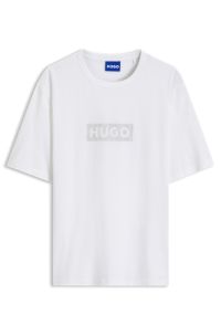 Textured cotton T-shirt with reversed print, White