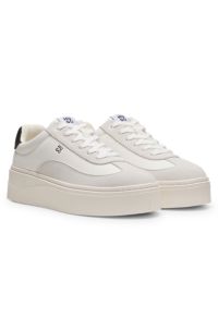 Leather and suede platform trainers with logo, Natural