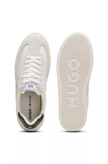 Leather and suede platform trainers with logo