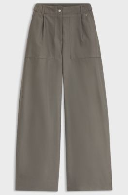 Wide-leg trousers in cotton denim, Grey
