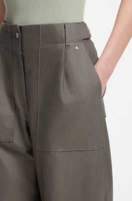 Wide-leg trousers in cotton denim, Grey