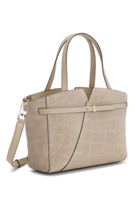 Revers printed-suede tote bag with belt detail 4