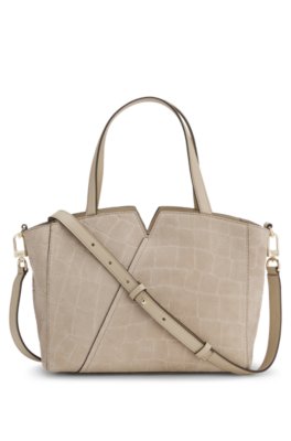 Revers printed-suede tote bag with belt detail 3