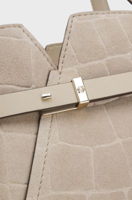 BOSS Revers sac cabas en daim imprim&eacute; avec d&eacute;tail de ceinture, Beige clair
