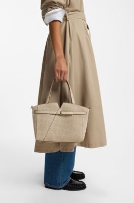 BOSS Revers sac cabas en daim imprim&eacute; avec d&eacute;tail de ceinture, Beige clair