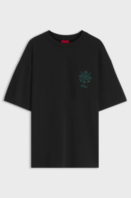 Oversize-fit cotton T-shirt with graphic print, Black