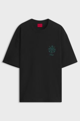 Oversize-fit cotton T-shirt with graphic print, Black