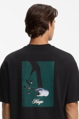 Oversize-fit cotton T-shirt with graphic print, Black
