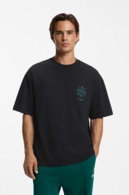 Oversize-fit cotton T-shirt with graphic print, Black