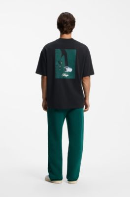 Oversize-fit cotton T-shirt with graphic print, Black