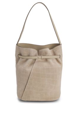 Sleek leather shoulder bag with smooth finish, Light Beige