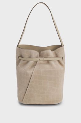Sleek leather shoulder bag with smooth finish, Light Beige