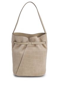 BOSS Revers bucket bag van bedrukt su&egrave;de met riemdetail, Lichtbeige