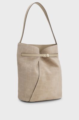 Sleek leather shoulder bag with smooth finish, Light Beige