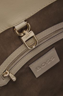 Sleek leather shoulder bag with smooth finish, Light Beige