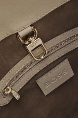 Sleek leather shoulder bag with smooth finish, Light Beige