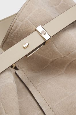 Sleek leather shoulder bag with smooth finish, Light Beige