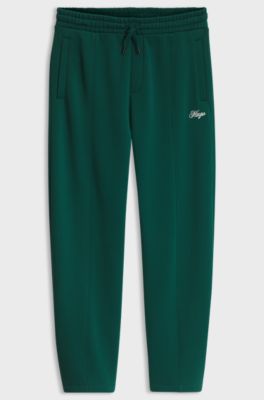 Relaxed-fit cotton trousers with braided drawcord, Dark Green