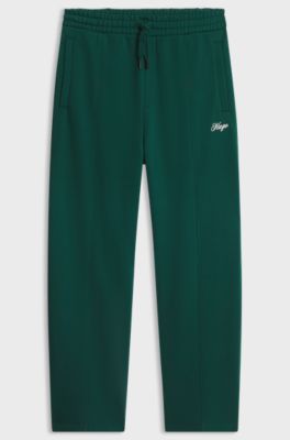 Relaxed-fit cotton trousers with braided drawcord, Dark Green