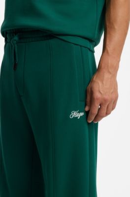Relaxed-fit cotton trousers with braided drawcord, Dark Green