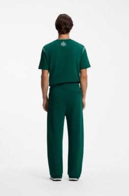 Relaxed-fit cotton trousers with braided drawcord, Dark Green