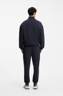 Zip-neck sweatshirt in French terry, Dark Blue