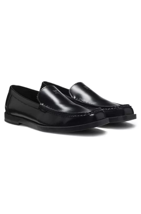 Leather moccasins with stacked logo