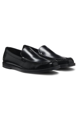 Leather moccasins with stacked logo