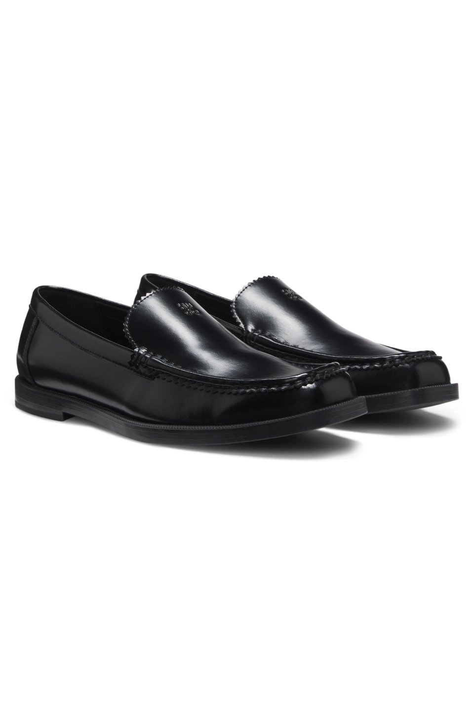 Leather moccasins with stacked logo