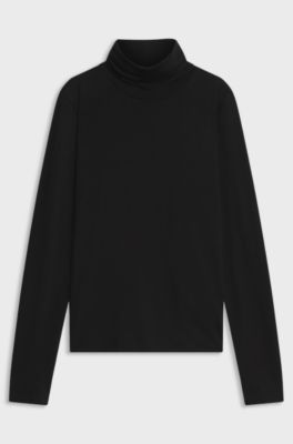 Slim-fit rollneck top in stretch jersey, Black