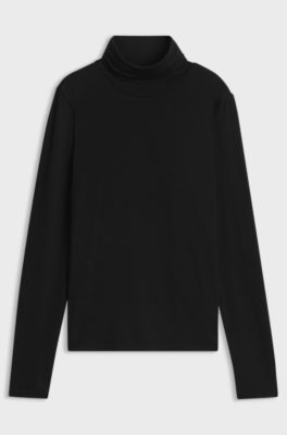 Slim-fit rollneck top in stretch jersey, Black