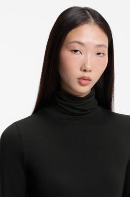 Slim-fit rollneck top in stretch jersey, Black