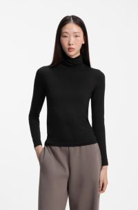 Slim-fit rollneck top in stretch jersey, Black