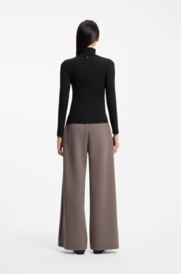 Slim-fit rollneck top in stretch jersey, Black